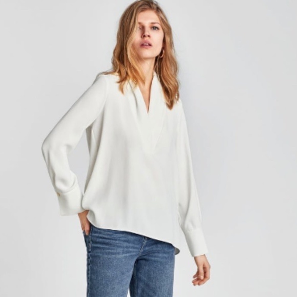 Zara white long sleeve blouse